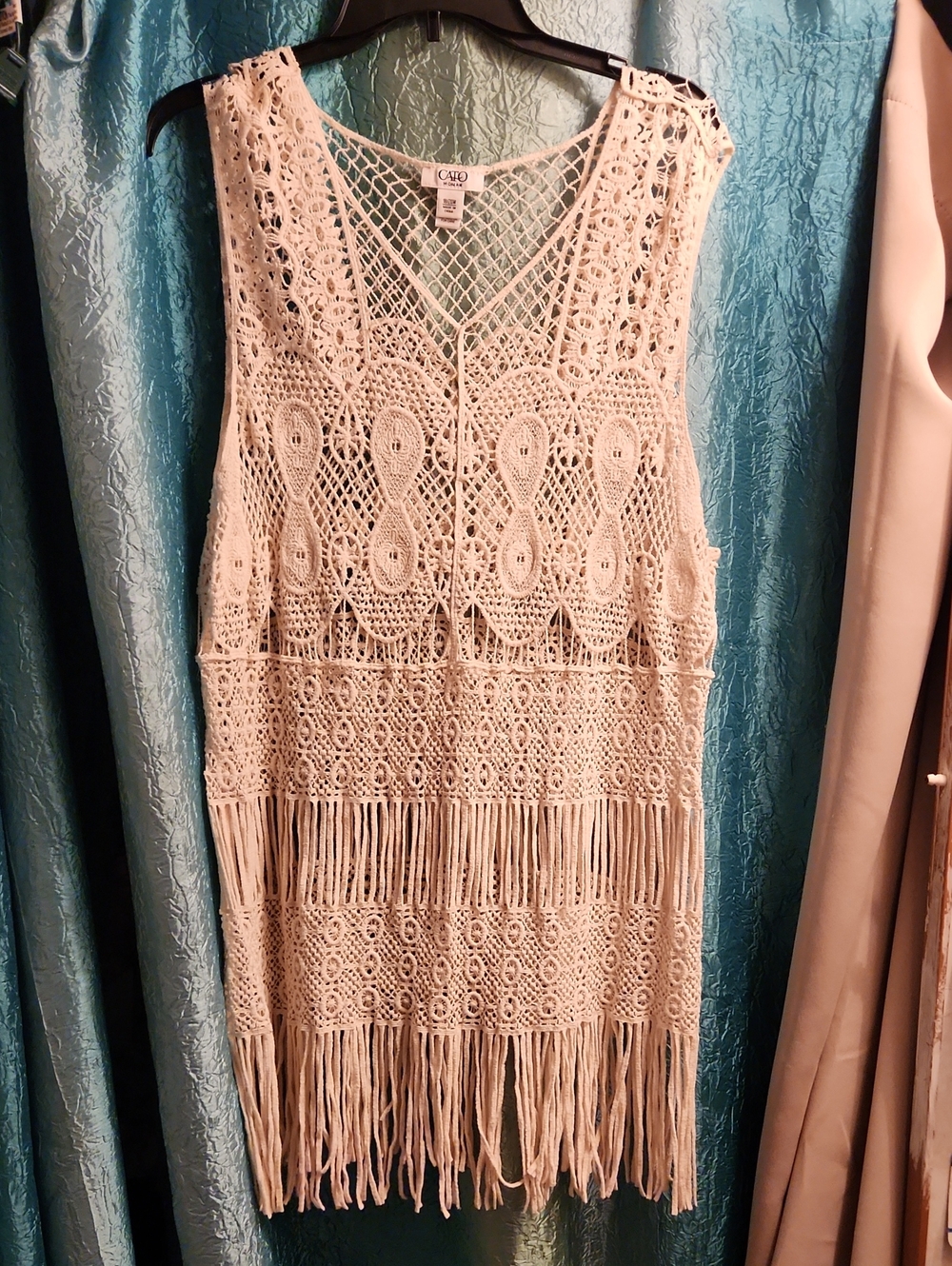 Cato Cream Crochet Fringe Vest Dress / Tunic